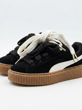 Puma Suede Platform Sneakers in Black & White with Gum Sole